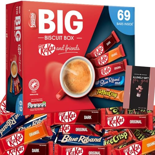 Nestle Lunchbox Snacks (69) - The Big Biscuit Box of Chocolate Bars Multipack with Cards-Bulk Individually Wrapped Sweets Multipack for Fathers Day, Birthday, Thank You Sweets, Christmas, Easter