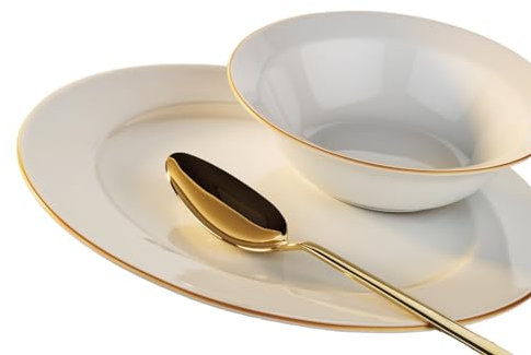 Vajilla de Porcelana Porland Mina - Vajilla de 18 Piezas Dorada – Vajilla completa y elegante
