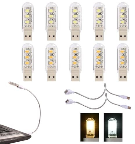 Flexible Luz USB, Lampara LED USB Para Pc Portatil, Cuello de Cisne Ajustable (5 Luces Blancas + 5 Luces Amarillas)