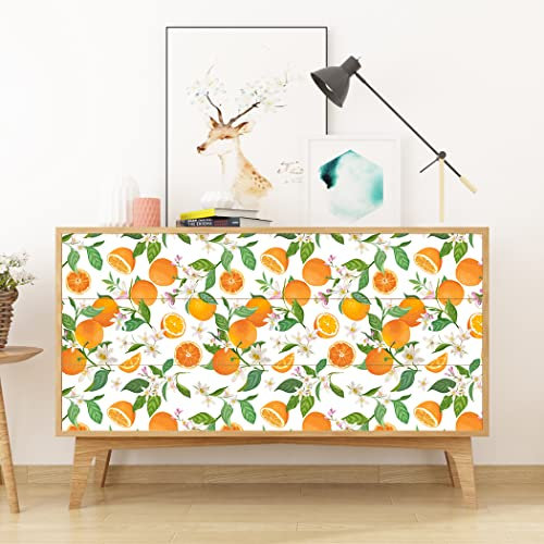 Wallpaper Orange Fruit Flower Peel and Stick Wallpaper Self Adhesive Wallpaper Removable Wallpaper for Bedroom Wall Cabinets Decor Worktop Vinyl Covering Sticky Back Wallpaper 1P (45x300cm)