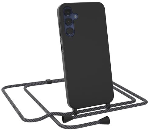 EAZY CASE - Hülle mit Band kompatibel Samsung Galaxy A15 Handyhülle für Galaxy A15 Hülle Silikon mit Mikrofaser stoßfester Fallschutz Kette zum Umhängen Handykordel Schwarz/Anthrazit Clips Schwarz