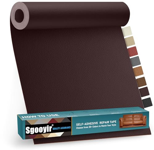 Sgooyir Kunstleder Selbstklebend Braun, 44x200cm Leder Reparatur Set, Kunstleder Reparaturset Flicken Selbstklebend Patch für Autositze, Möbel, Sofa, Couch, Jacken