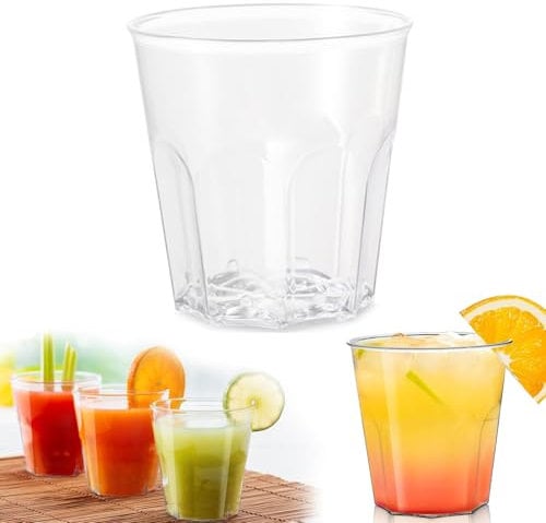 PERSENTU 20 PCS Plastic Glasses, Clear Plastic Cups,Stackable Acrylic Plastics Tumblers,Plastics Cocktail Tumblers, Reusable Party Drinking Glasses for Beer, Pool Party, Picnic and BBQ(200 ML)