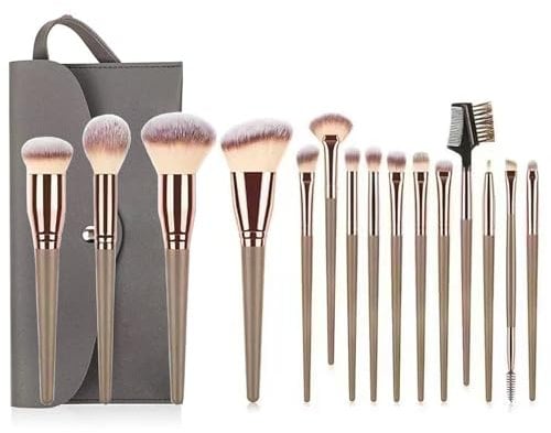 YPYMOD 15 Stück Pinselset Makeup Professionelles Make up Pinsel set, Highlights, Konturen, Pinsel in Reisegröße, Mit Dunkelgrau Schminktasche