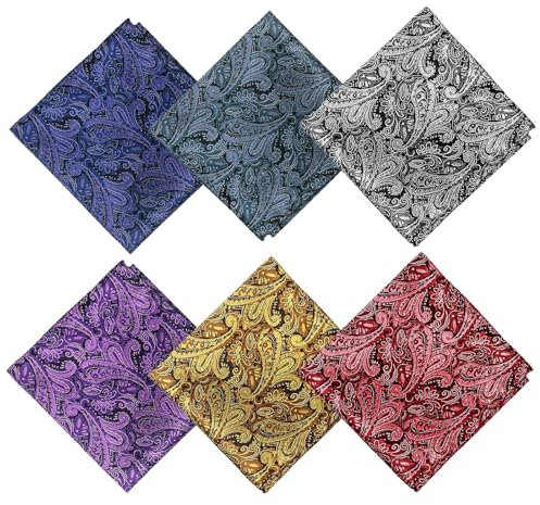 EEEKit Taschentücher für Herren, 6er-Set Satin Paisley Einstecktücher für Business, Jacquard Hankies für Hochzeitsgeschenke, 25 x 25 cm
