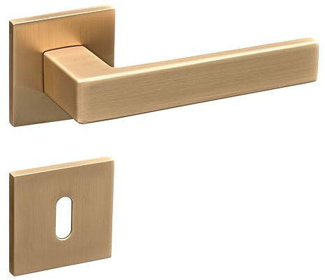 Gavroche Türgriff mit dünner, stilvoller quadratischer Rosette in gebürstetem Gold – ideal für moderne und elegante Innenräume (BB Buntbart)