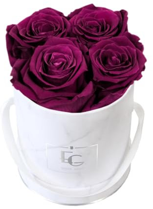EG EMMIE GRAY Classic Infinity Rosebox | Round | XS | Marble Silver – 4 Infinity Rosen mit langjähriger Haltbarkeit, echte Rosen die bis zu 3 Jahre blühen, konservierte Rosen (Velvet Plum)
