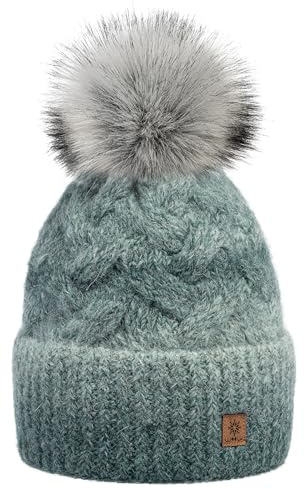 MFAZ Morefaz Ltd Winter Damen Strickmütze Warme Mütze Mohair Wolle Fleece Bommel Pom Pom