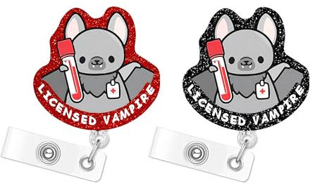Phlebotomy Vampir-Halloween-Fledermaus-Ausweishalter, einziehbar, lustig, niedlich, Ausweishalter, Ausweis-Clip, Namensschild, Karte, Ausweis-Clip, Acryl, Zubehör, Geschenke, Krankenschwester,