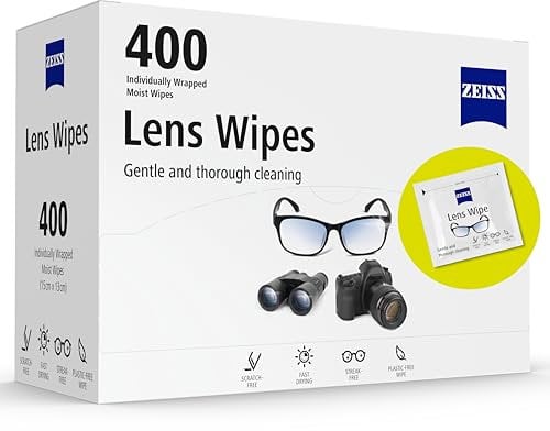 ZEISS Lens Wipes, Lens Cleaner for Glasses, Cameras & Binoculars,Individually Packed Single Use Disposable Cloths in Sachets, for Handy and Portable Spectacle Cleaning On The Go, 400 Count (Pack of 1)