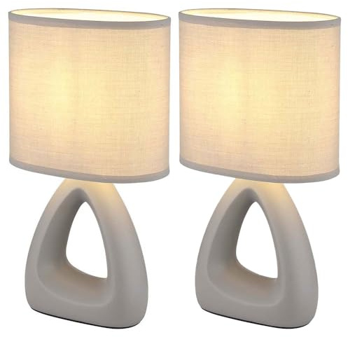 Tischleuchte Keramik Tischlampe Nachttischleuchte Textilschirm grau, E14 Fassung, LxBxH 17x10x30 cm, 2er Set
