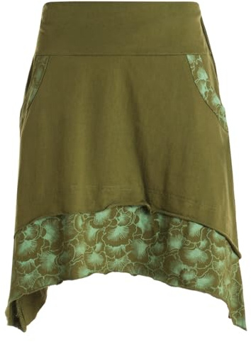 Vishes Alternative Bekleidung - Damen mini Rock Baumwolle Blumen-Muster extra breiter Bund mit Kordel-Zug und Taschen