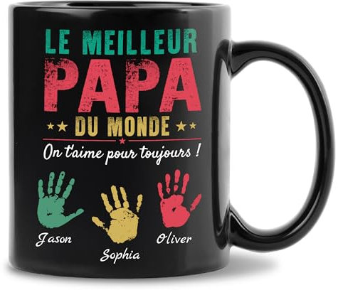 Easycosy Cadeau Fête des Pères - Tasse Personnalisable Prénom- Mug Personnalisé Avec Empreinte de Main Papa Papy Fils Fille - Tasse à Café Céramique Fabriqué en France- Cadeau Papa Papy Anniversaire
