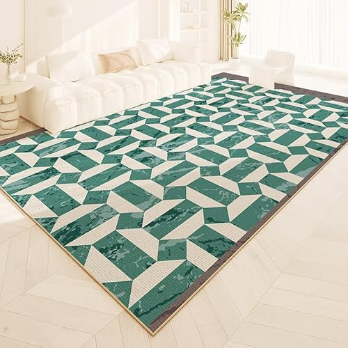 Teppich Wohnzimmer 150X200 Grüne Geometrie Teppich Schlafzimmer,Wohnzimmerteppich Super Soft,Waschbarer,Anti-Rutsch Unterseite, Kurzflor Strapazierfähig,Modern Rug Pflegeleicht