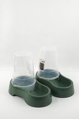 DIVCHI Pet Food & Water Dispenser – Dual Feeding Station for Cats & Small Dogs | Transparent Plastic, Easy to Clean, Spill-Resistant, Portable Design (Green)