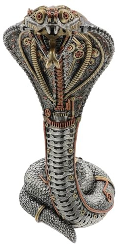 Gentleman Joe Steampunk Cobra Figurine, Painted Resin, Industrial Mechanical Design, 33 x 18 x 16 cm, Bronze and Silver