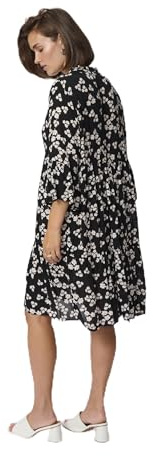 KAFFE Kleid KAhera Damen Kleid 3/4 Arm Knielang Print Elegant Freizeitkleid 40, Black/Chalk/Red Petit Fleur