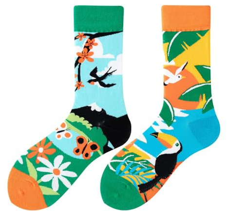 NxnChc Chaussettes Drôles Pour Femmes Et Hommes Unisexe Multi Motifs Début de'été Animaux Nourriture Sport Art Coton Cadeau Design Asymétrique Gauche-Droite