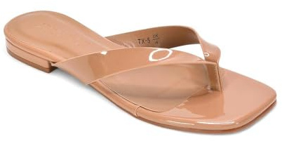 ESSEX GLAM Women's Flat Sandal Ladies Thong Strap Slip On Flip Flops Summer Square Toe Slide Size 3-8
