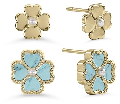 Radley 18ct Gold Plated Turquoise Heart Flower Twinpack Earrings