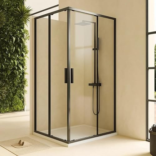 Exagonshop Box doccia 70x100 Rio doppio scorrevole vetro 6 mm trasparente H 195 nero