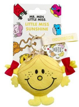 Rainbow Designs Little Miss Sunshine Plush Keyring with Gold Clip - Soft Plush Yellow Character Key Chain Character- Charming Mr Men Collection Bag Charm Accessory for Bags, Keys & Pushchairs | Gold clip, signature design, soft plush character, bag or key accessory