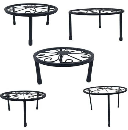 Relaxdays Blumenständer, 5-TLG. Set, rund, belastbar, H: 8–20, D: 17–30 cm, dekorative Pflanzenständer, Stahl, schwarz