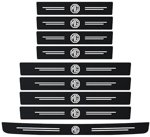 BVTEEY 9PCS Car Door Sill Protector for MG ZS Hybrid+ (2024-2026), Carbon Fiber Rear Bumper Protective Film Anti-Trampling Protection Decorative Strips