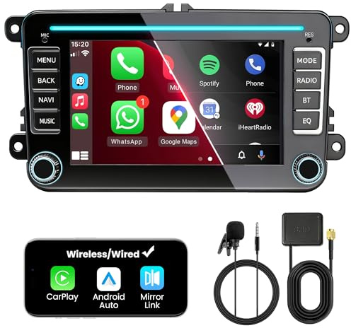 FLUXEONS Autoradio Doppio DIN con Schermo per Volkswagen, Skoda, SEAT, Wireless CarPlay e Android Auto, Display Touch Auto da 7, 4GB+64GB, Bluetooth 5GHz WiFi DAB+ FM AUX GPS