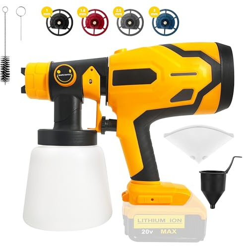 Fence Paint Sprayer for Dewalt 18V 20V Battery, Cordless HVLP Spray Gun with 4 Nozzles & 1000ml Tank for Home Interior and Exterior Cabinets House Fence Ceiling sheds (Battery Not Included)