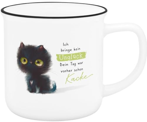 Sheepworld Becher Motiv Schwarze Katze | Tasse aus Porzellen, Höhe 8,5 cm, Durchmesser 9 cm, Volumen 35 cl, lustiger Spruch | Geschenk, Geburtstagsgeschenk, Katzenfreunde | 74837