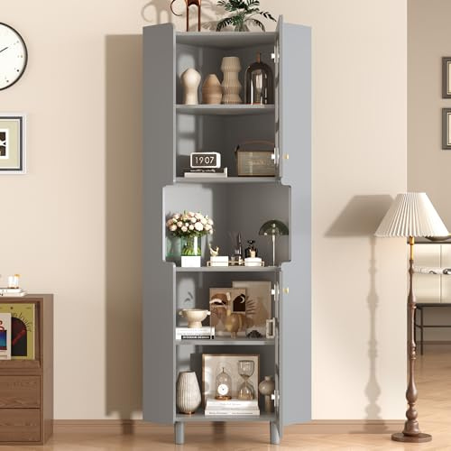 Meuble d‘Angle avec Éclairage LED Intelligent (Contrôle par APP, 10 Couleurs) – Commode de Rangement Moderne en MDF Laqué Gris, 3 Zones de StockageSécurité Anti-Bascule – Pour Salon, Chambre, Salle de