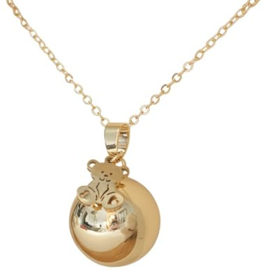 Maroussel Bola grossesse ours doré - Bola de grossesse or plaqué avec chaine maille forçat 2 mm - Collier grossesse avec boule bola sonore 20 mm - Chaine bola 110 cm réglable - Cadeau femme enceinte