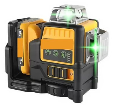 Laser Distance Meter, DW089LG Laser Level 12-Line 3-Sides 360-Degree Vertical Lines Outdoor Use With 12V Lithium Battery Meter
