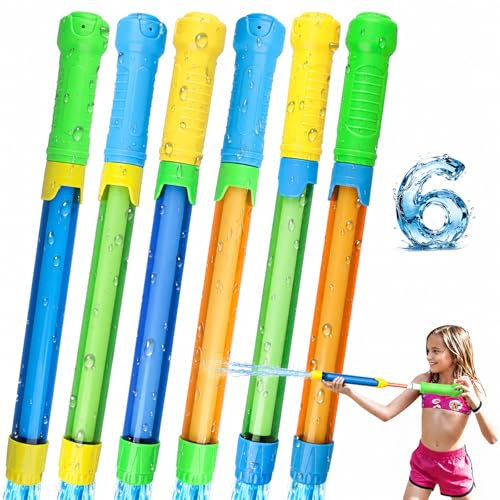 6 Stück Wasserpistole Kinder, Wasserspritze, Wasserspritzpistole Kinder Spritzpistole Wasser, Wasserpistole mit Großer Reichweite Wasserpistolen Set Spielzeug für Kinder Outdoor Sommer Pool Strand