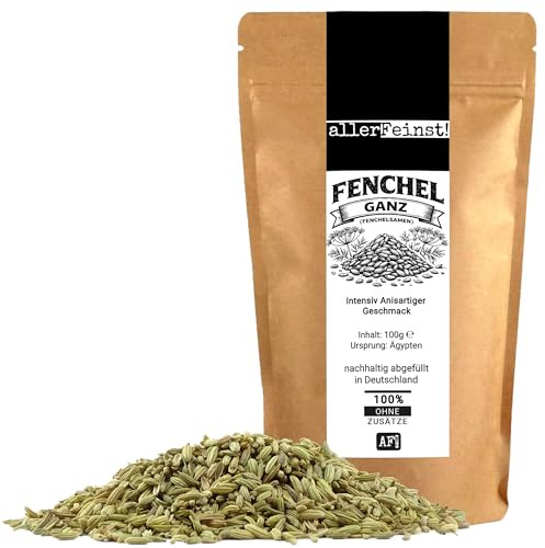 allerFeinst! - Fenchelsamen Ganz – Aromatisch & Würzig | Foeniculum vulgare | Intensiv Anisartiger Geschmack | Gewürz für Küche, Tee & mehr, 1er Pack (1 x 100g)