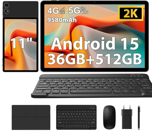 MIVASOLO Tablet 11 Pollici Android 15 Tablet,Doppio SIM 4G LTE+5G WiFi,36GB RAM+512GB ROM/8000mAh-Tablets con Tastiera e Mouse,Grigio