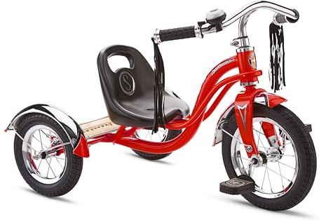 Schwinn Roadster Tricycle, 12 Inch Front Wheel Bike for Kids Ages 2-4, Low Center of Gravity, Retro Steel Frame, Adjustable Seat Grows with your Child, Rear Deck, Tricycle for Toddlers