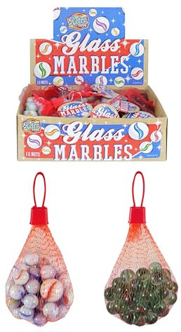 Henbrandt Glass Marbles Net of 50pcs - Single pack, available in two Assorted Designs Retro Toys Traditional Marble Game Party Bag Fillers Playground Games Includes Shooter Marble