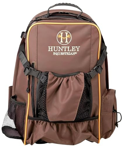 Huntley Equestrian Deluxe Heavy Duty Nylon Exterior Storage Fabric Backpack Adjustable Shoulder Straps - Brown