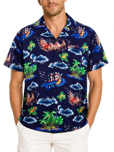 King Kameha Funky-Hawaii-Hemd, Weihnachten, Herren, Kurzarm, Christmas-Island, Multi-Blau, 3XL