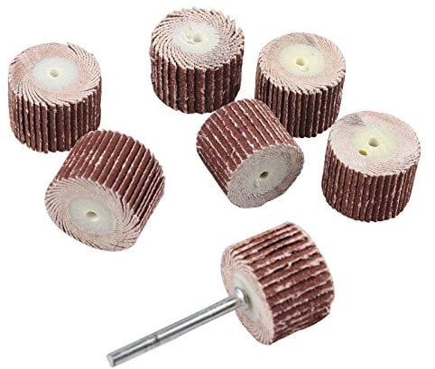 HALJIA 7Pcs 20MM Sanding Sandpaper Flap Wheel Disc Brush Bit Grinding Polishing Tool for Dremel Rotary Set Grit 80#120#180#240#320#400#600 with 3mm Mandrel Shank