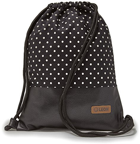 By-Bers LEON Tasche Turnbeutel Rucksack Sportbeutel Gym Bag Gymsack Hipster Fashion, Punkte_schwarzweiß, flach 34cmx45cm +-1cm