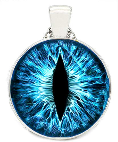 HDmirrorR Merchandise for Fans Kette fluoreszierend/nachtleuchtend mit Cabochon 25mm Motiv: Auge/Drachenauge Pupille Iris türkis - 03
