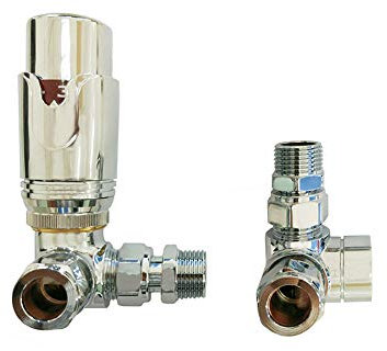 Aeon Chrome Corner Thermostatic Radiator Valve - Inc. Senso TRV Head + Lockshield Set - 15mm
