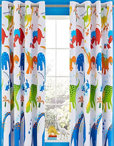 Catherine Lansfield Kids Living Vorhänge, Dino-Säge, 168 x 183 cm, mit Ösen, 2 Paneele, hell