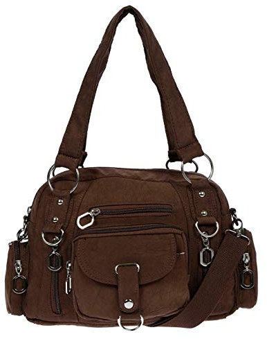 Christian Wippermann - Hochwertige Umhängetasche Damen Stoff Canvas 32x20x10cm - Verstellbarer Riemen 75-145cm - Viele Fächer mit Reißverschluss - Perfekte Canvas Tasche für Arbeit & Freizeit Braun