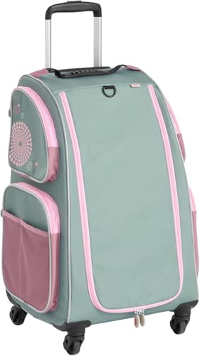 HABA Kinder-Schranktrolley Salbei mit 4 Rollen – Kinderkoffer aus recyceltem Polyester mit Schmutzwäschebeutel, 3 herausnehmbaren Böden und 4 Reißverschluss-Außentaschen – 2012724002