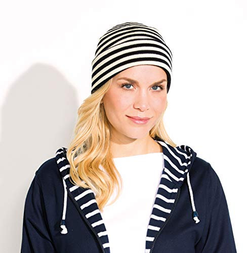 modAS Rollmütze Merinowolle Strickmütze bretonisch Geringelt Ringellook (blau/wollweiß)