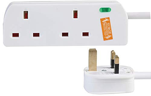 Pro Elec 1202NS-2 m 2 Gang Surge Protected Extension Lead, 2 m, White